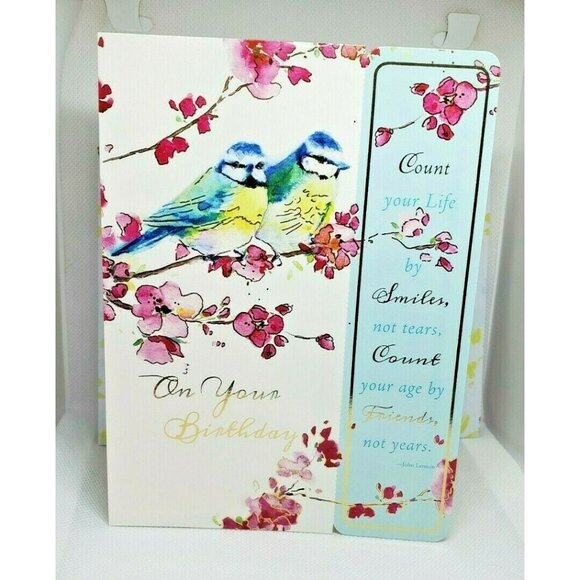 New Beginnings Birthday Card – 2 Blue Birds & Pink Floral Design with Matching E - Picture 3 of 12